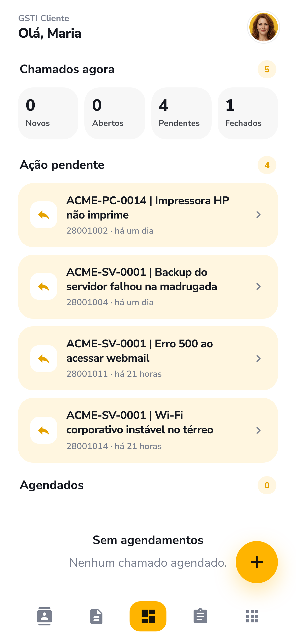 Dashboard do App Cliente em tema claro