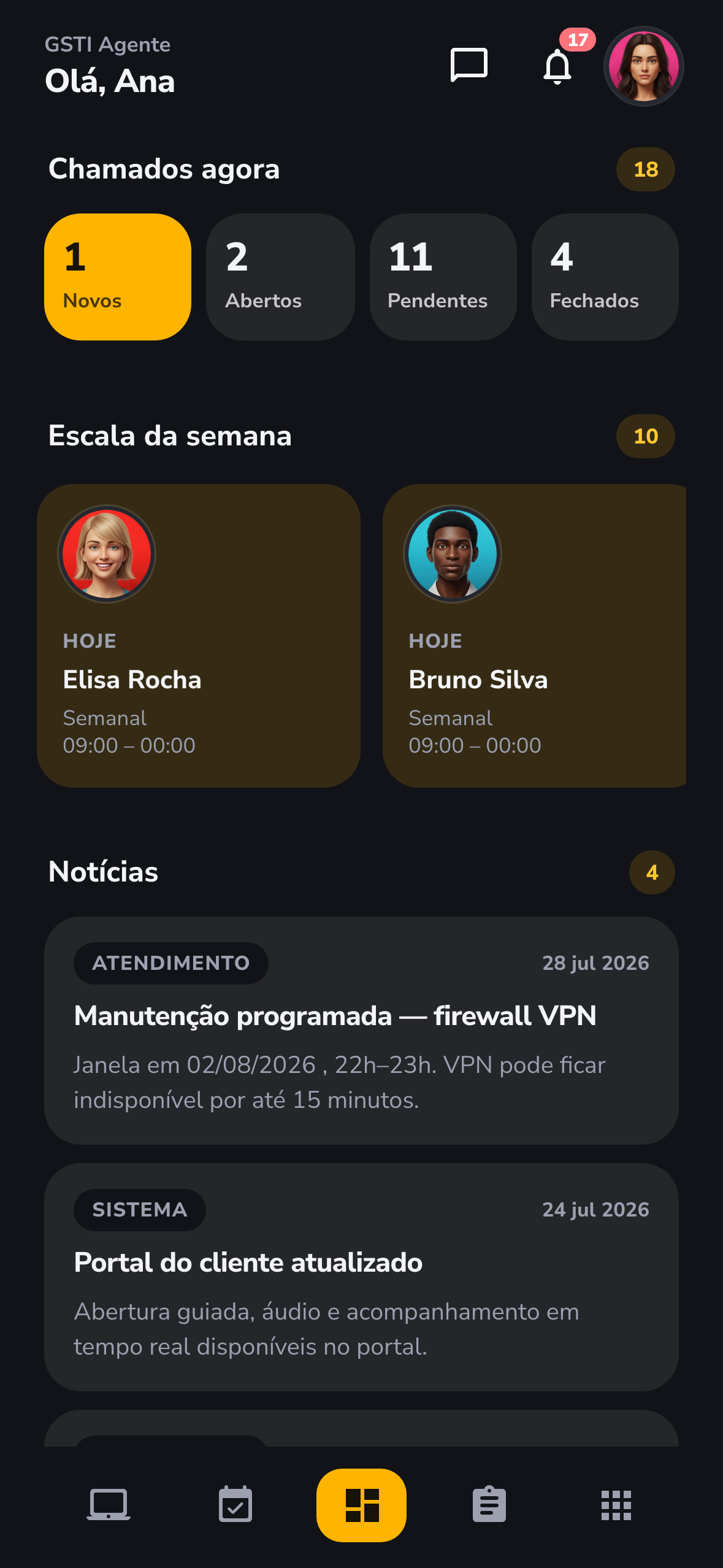 Dashboard do App Agente no celular